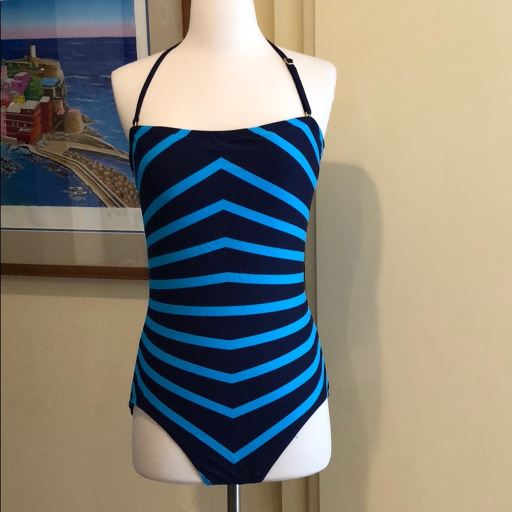DKNY Empire Stripes Bandeau Maillot One Piece